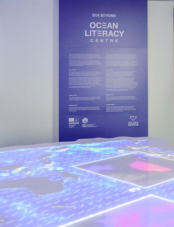 exhibition display of data in blue